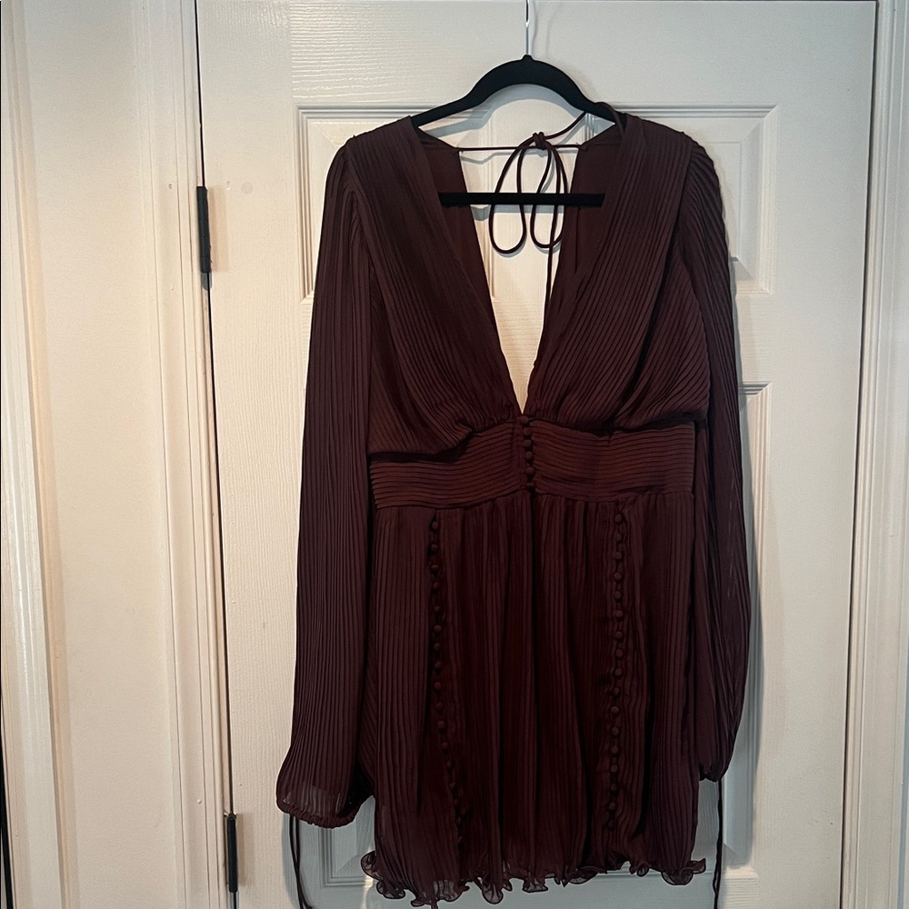 Elegant Burgundy Pleated Dress